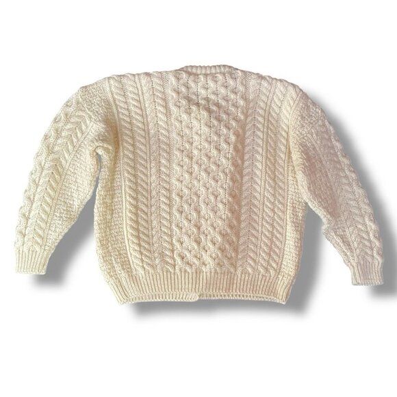 Vintage Carraig Donn Kids Sweater Sz Large Cream Wool Irish Cable Knit Cardigan - Picture 5 of 6